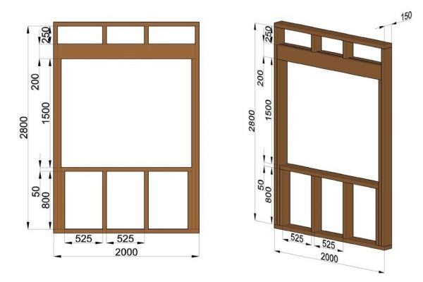 Примерные размеры при формировании окна